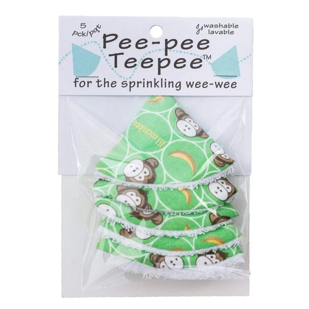 Beba Bean Pee Pee TeePee - set of 5 - Green Lil Monkey design - NEW
